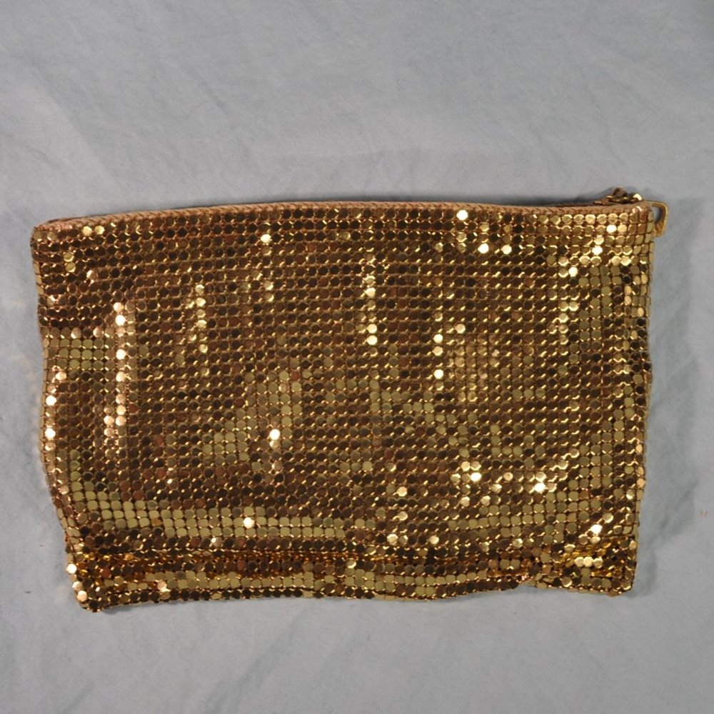 duramesh vintage 6.5x4" gold metal chainmail beaded coin makeup purse bag (86GW)